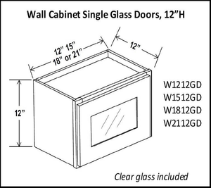 12" High Single Glass Door Cabinets - Shaker Espresso