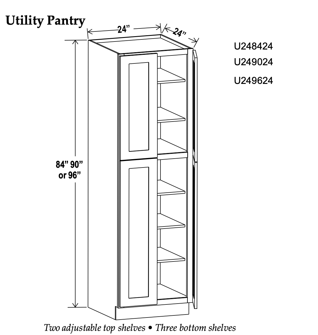 24" Wide Utility Cabinets-4 Doors - Charleston White