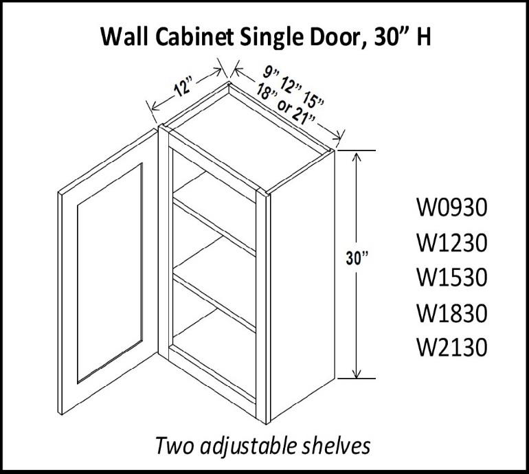 30" High Single Door Wall Cabinets - Shaker White