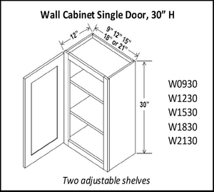 30" High Single Door Wall Cabinets - Shaker White