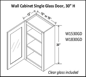 30" High Single Glass Door Cabinets - Charleston White