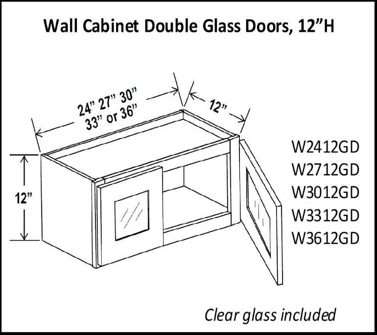 12" High Double Glass Door Cabinets - Shaker Espresso