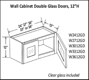 12" High Double Glass Door Cabinets - Shaker Espresso