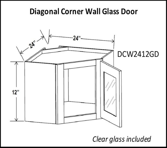 24" Width Wall Diagonal Glass Door Cabinets - Charleston White